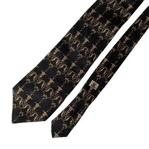 Richel Royal Handmade Silk Tie Baroque Print Black Gold Made in Spain GUC
